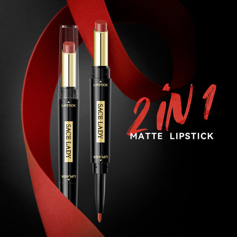 Sace Lady Matte Finish 2-in-1 Matte Lipstick & Lip Liner – Velvet Texture, Long-lasting Pigment