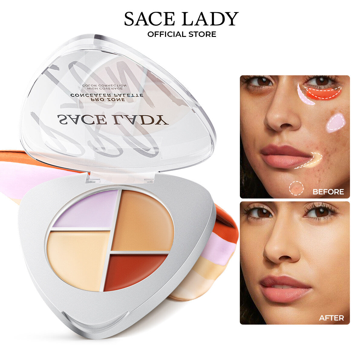 لوحة إخفاء العيوب SACE LADY Pro Zone - مقاومة للماء، تغطية كاملة | تصحيح بأربعة ألوان