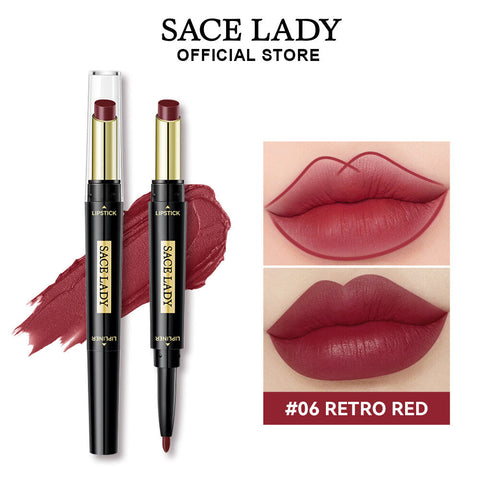 Sace Lady Matte Finish 2-in-1 Matte Lipstick & Lip Liner – Velvet Texture, Long-lasting Pigment