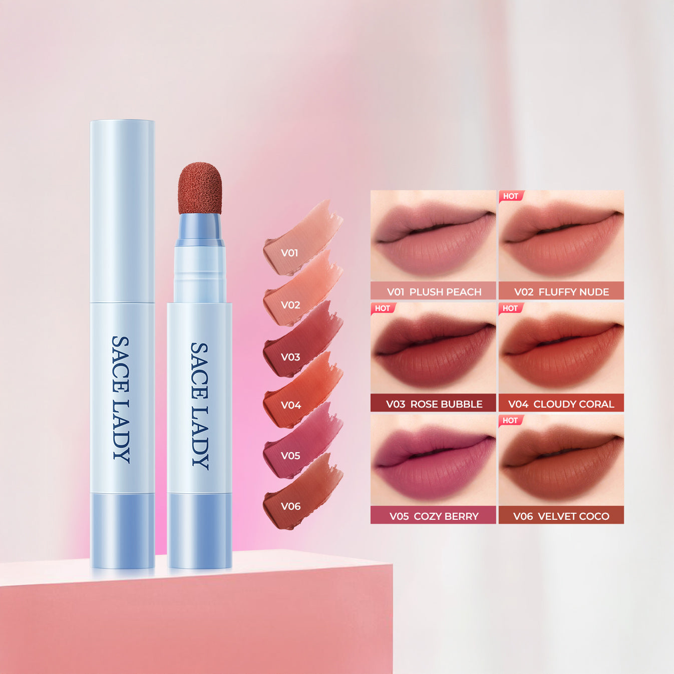 SACE LADY Matte Air Cushion Lip & Cheek Cream – Velvet, Long-Lasting, Non-Sticky, Waterproof