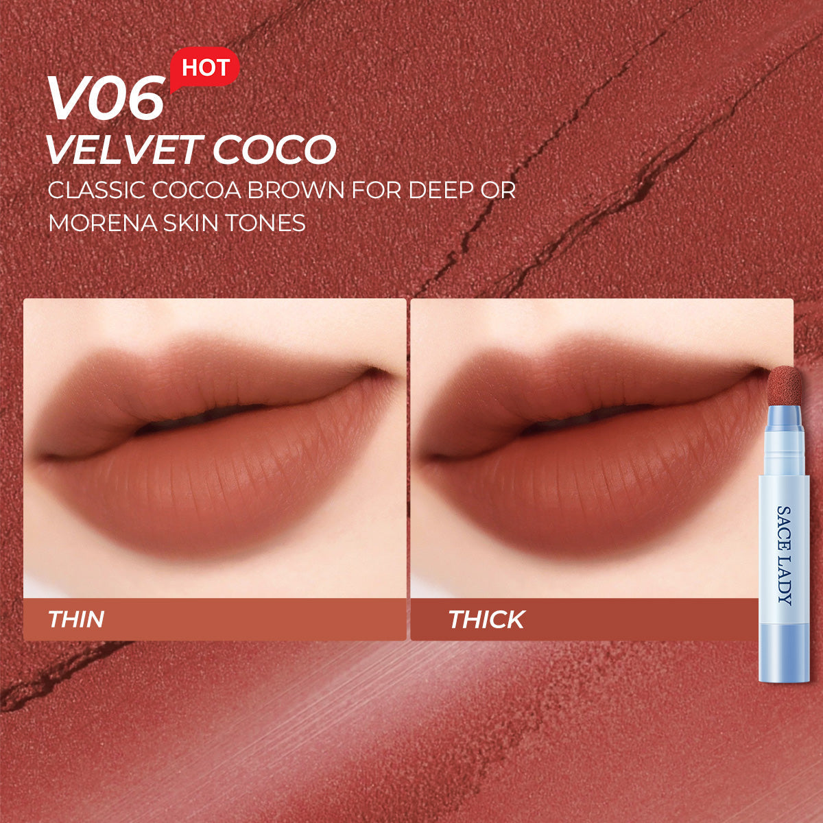 SACE LADY Matte Air Cushion Lip & Cheek Cream – Velvet, Long-Lasting, Non-Sticky, Waterproof
