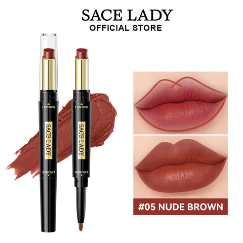 Sace Lady Matte Finish 2-in-1 Matte Lipstick & Lip Liner – Velvet Texture, Long-lasting Pigment
