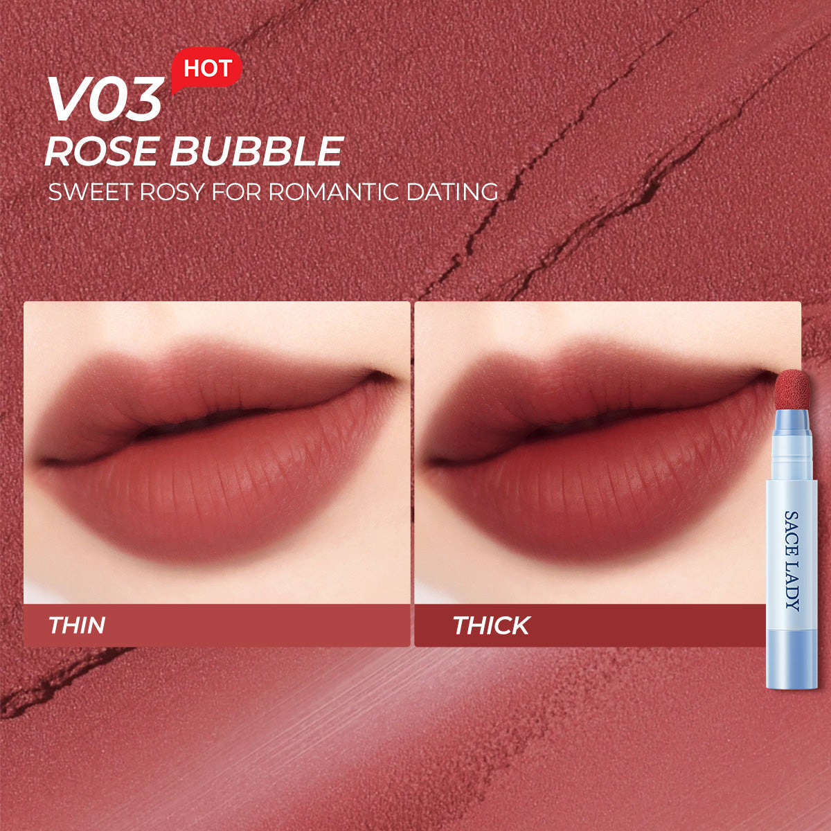 SACE LADY Matte Air Cushion Lip & Cheek Cream – Velvet, Long-Lasting, Non-Sticky, Waterproof