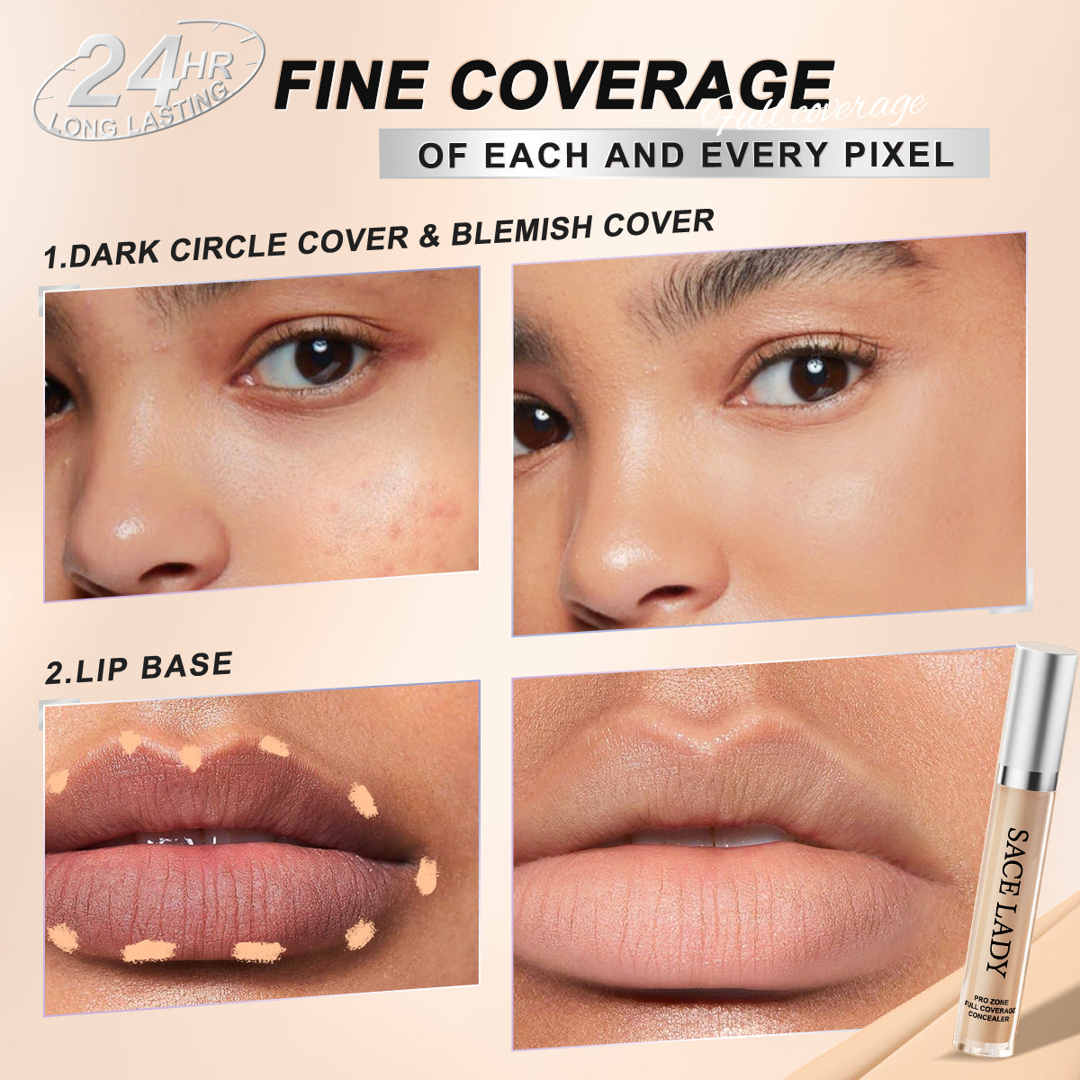 SACE LADY Waterproof Full Coverage Concealer – Flawless Face Corrector for Dark Circles & Blemishes