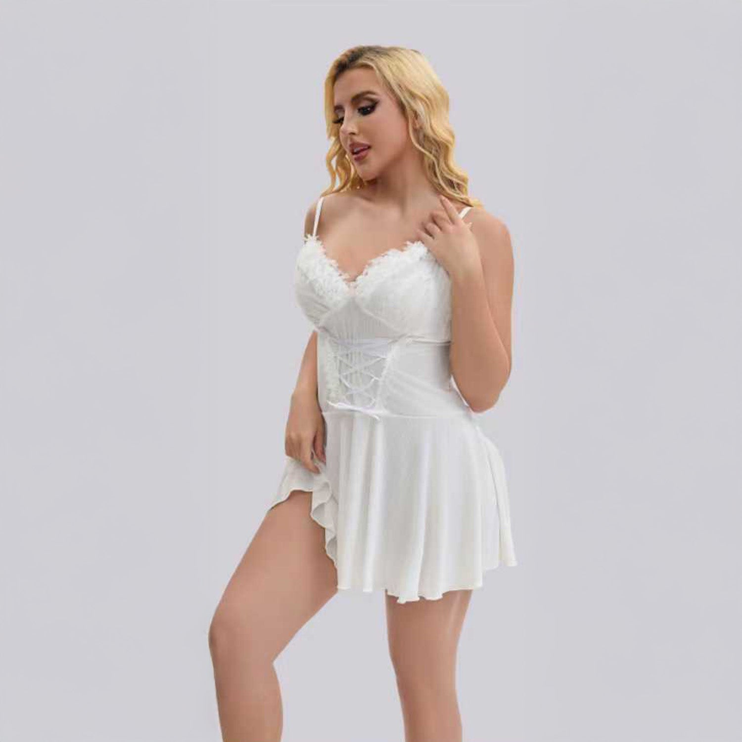 Feather Lace Corset Night Dress