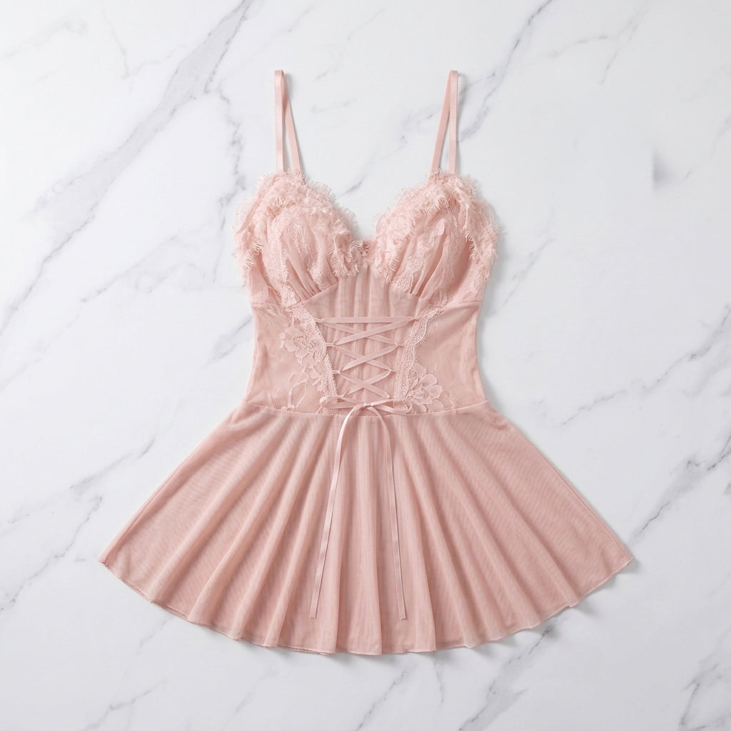 Feather Lace Corset Night Dress