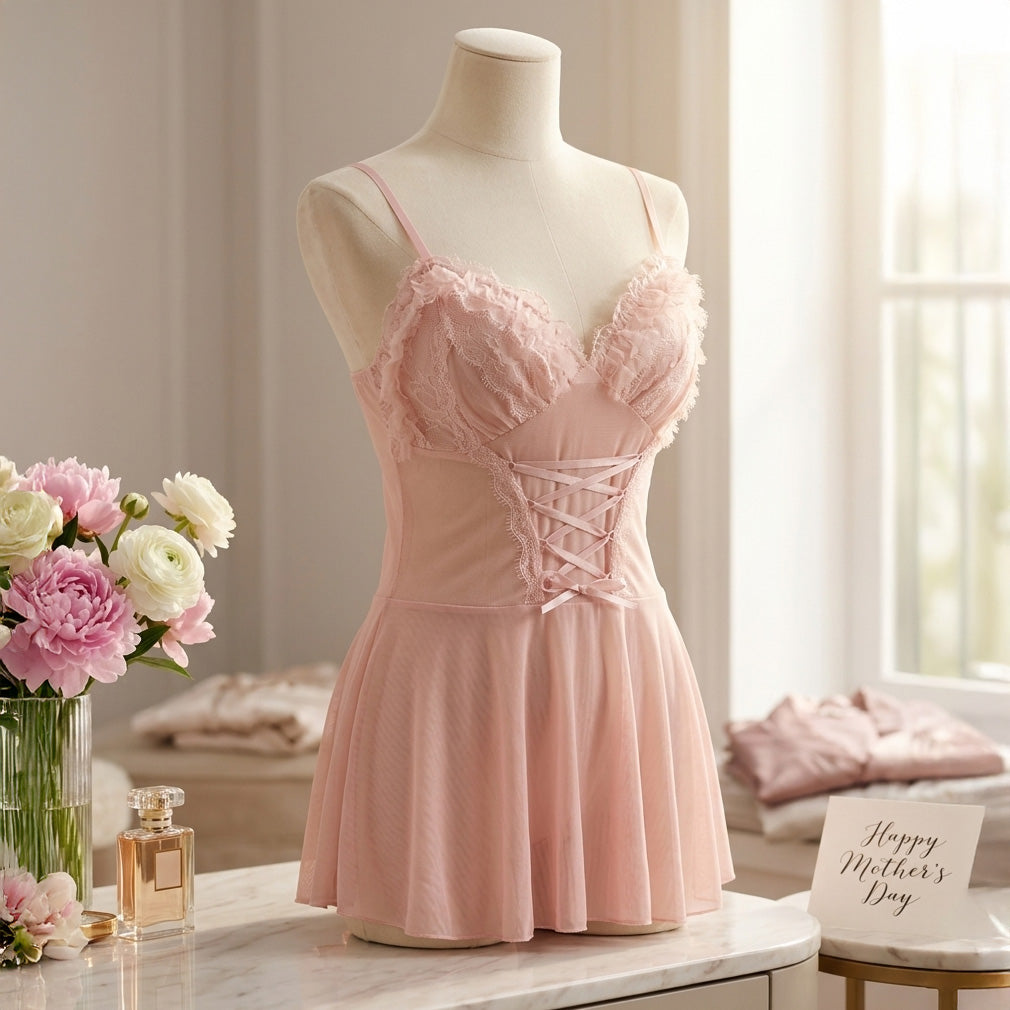 Feather Lace Corset Night Dress