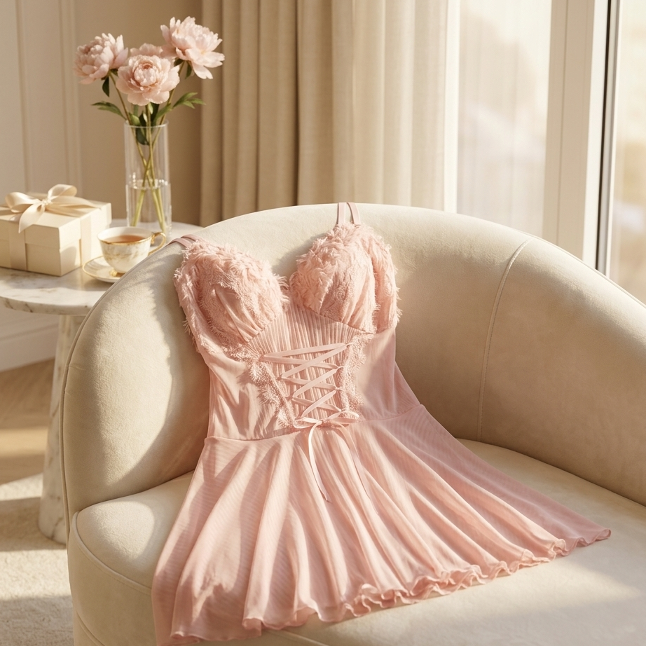 Feather Lace Corset Night Dress
