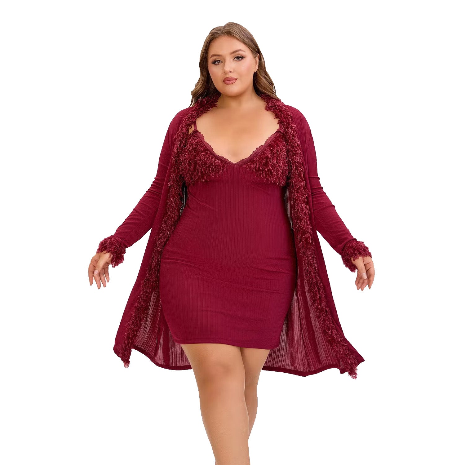 Feather Lace Trim Lingerie Loungewear Set