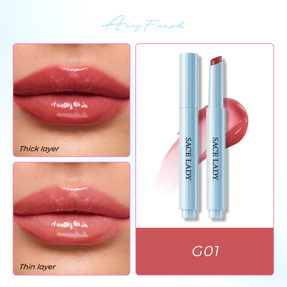 SACE LADY Glasting Gloss Lipstick – Moisturizing, High-Shine Lip Gloss Balm with Vitamin E & Plant Oils