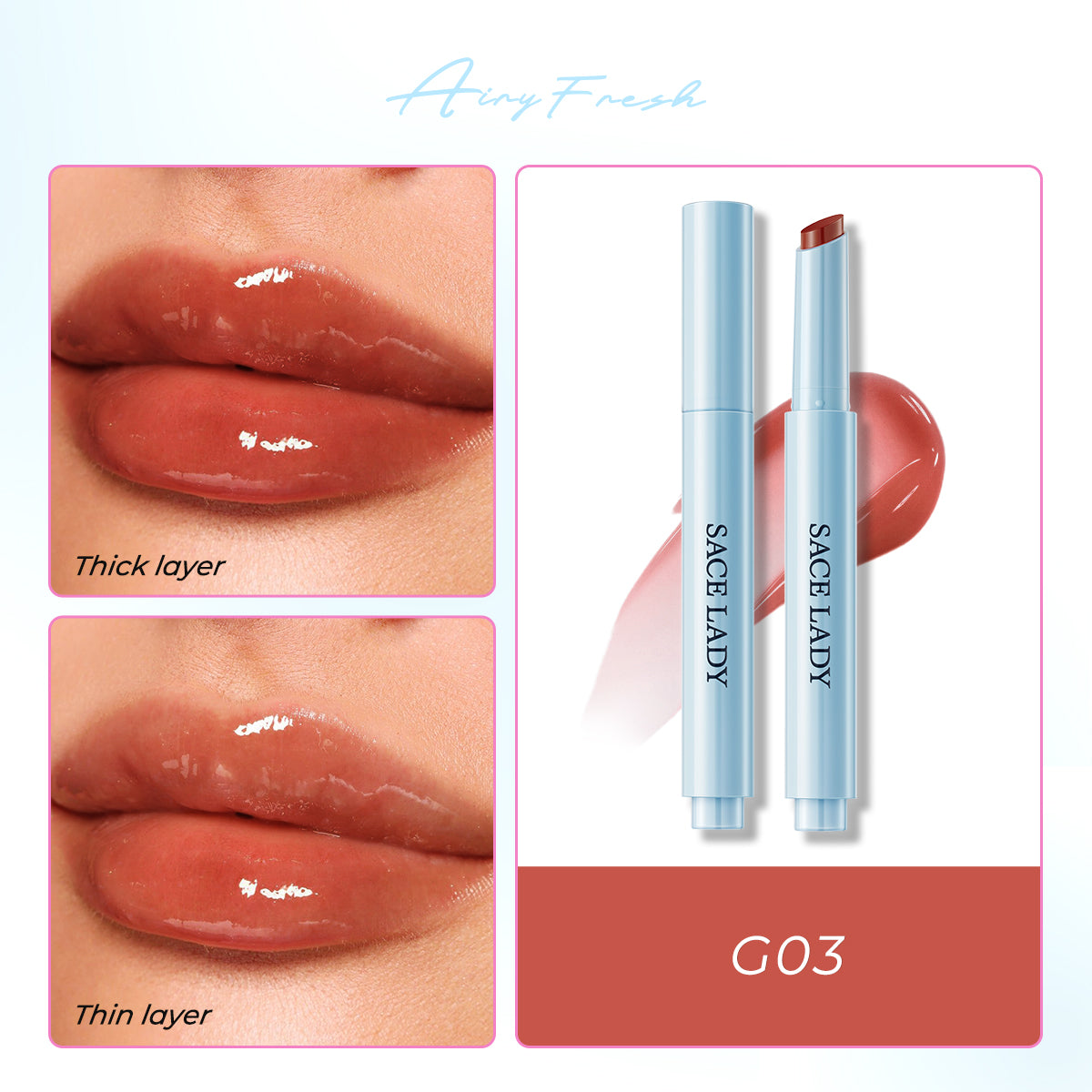 SACE LADY Glasting Gloss Lipstick – Moisturizing, High-Shine Lip Gloss Balm with Vitamin E & Plant Oils