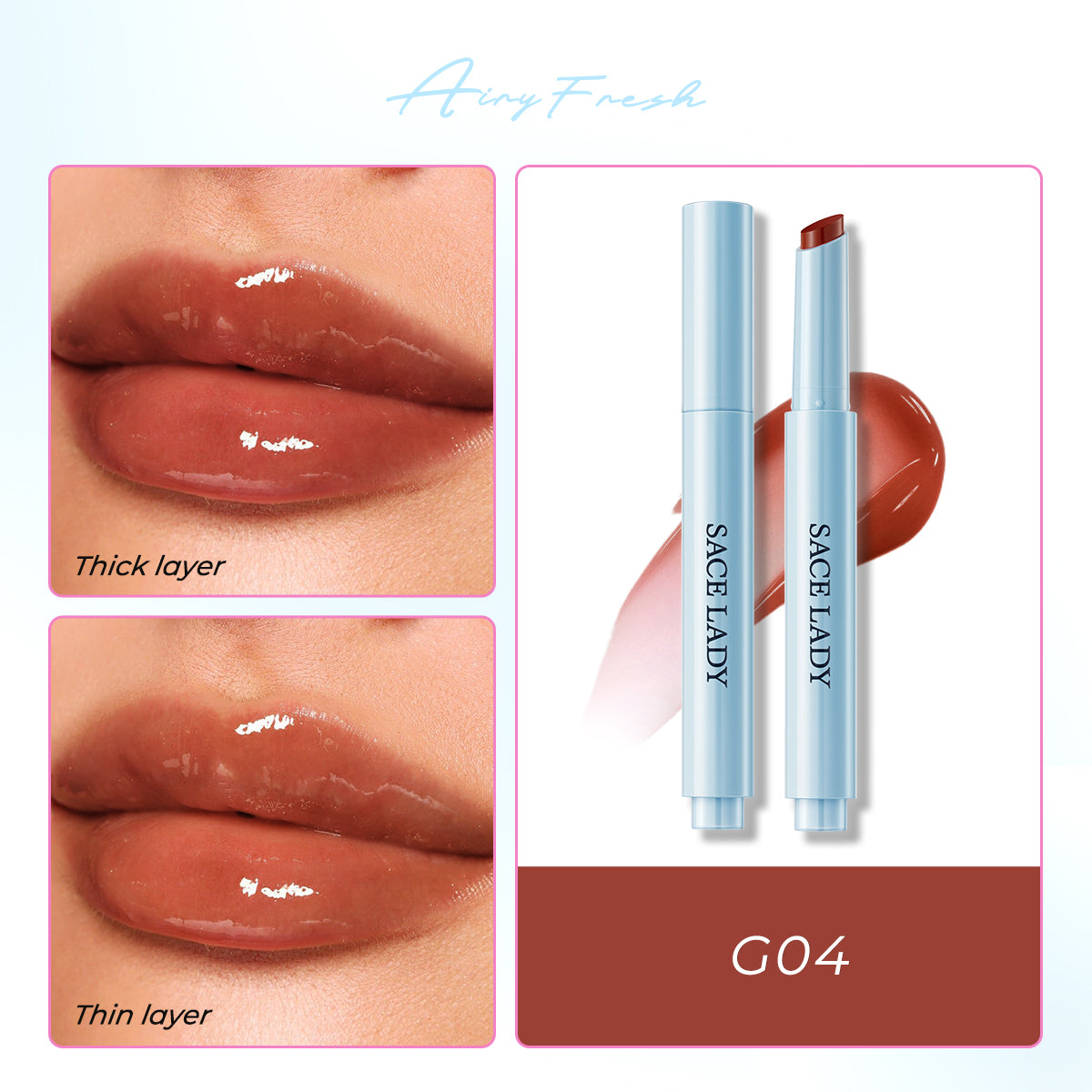 SACE LADY Glasting Gloss Lipstick – Moisturizing, High-Shine Lip Gloss Balm with Vitamin E & Plant Oils
