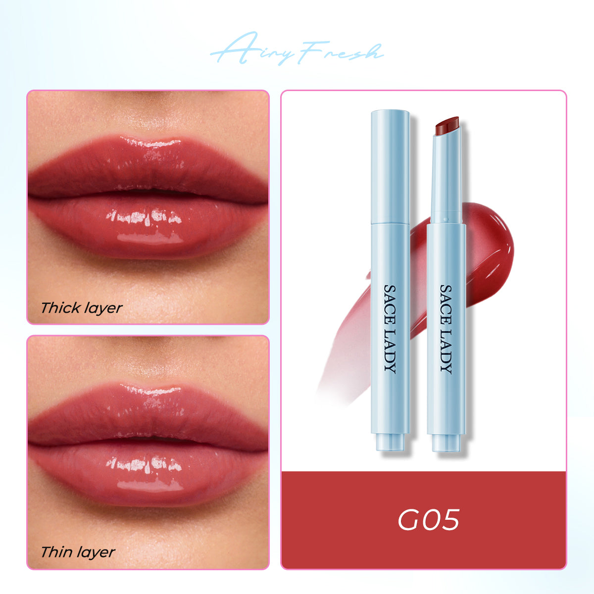 SACE LADY Glasting Gloss Lipstick – Moisturizing, High-Shine Lip Gloss Balm with Vitamin E & Plant Oils