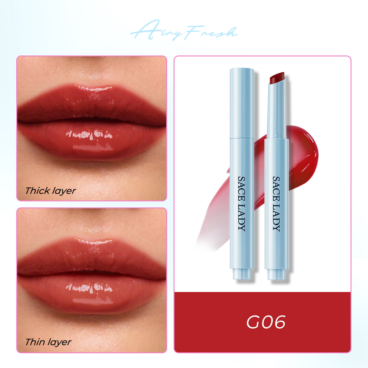 SACE LADY Glasting Gloss Lipstick – Moisturizing, High-Shine Lip Gloss Balm with Vitamin E & Plant Oils