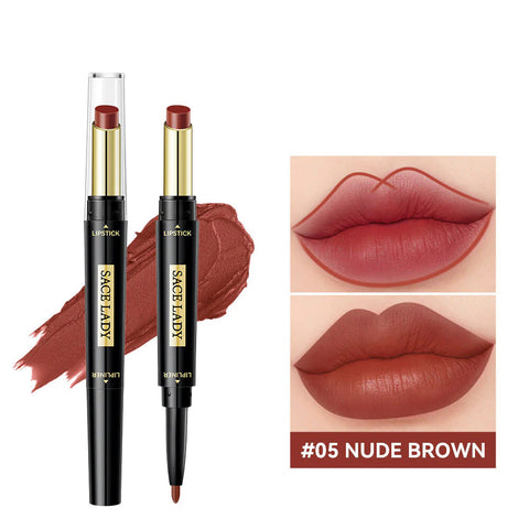 Sace Lady Matte Finish 2-in-1 Matte Lipstick & Lip Liner – Velvet Texture, Long-lasting Pigment