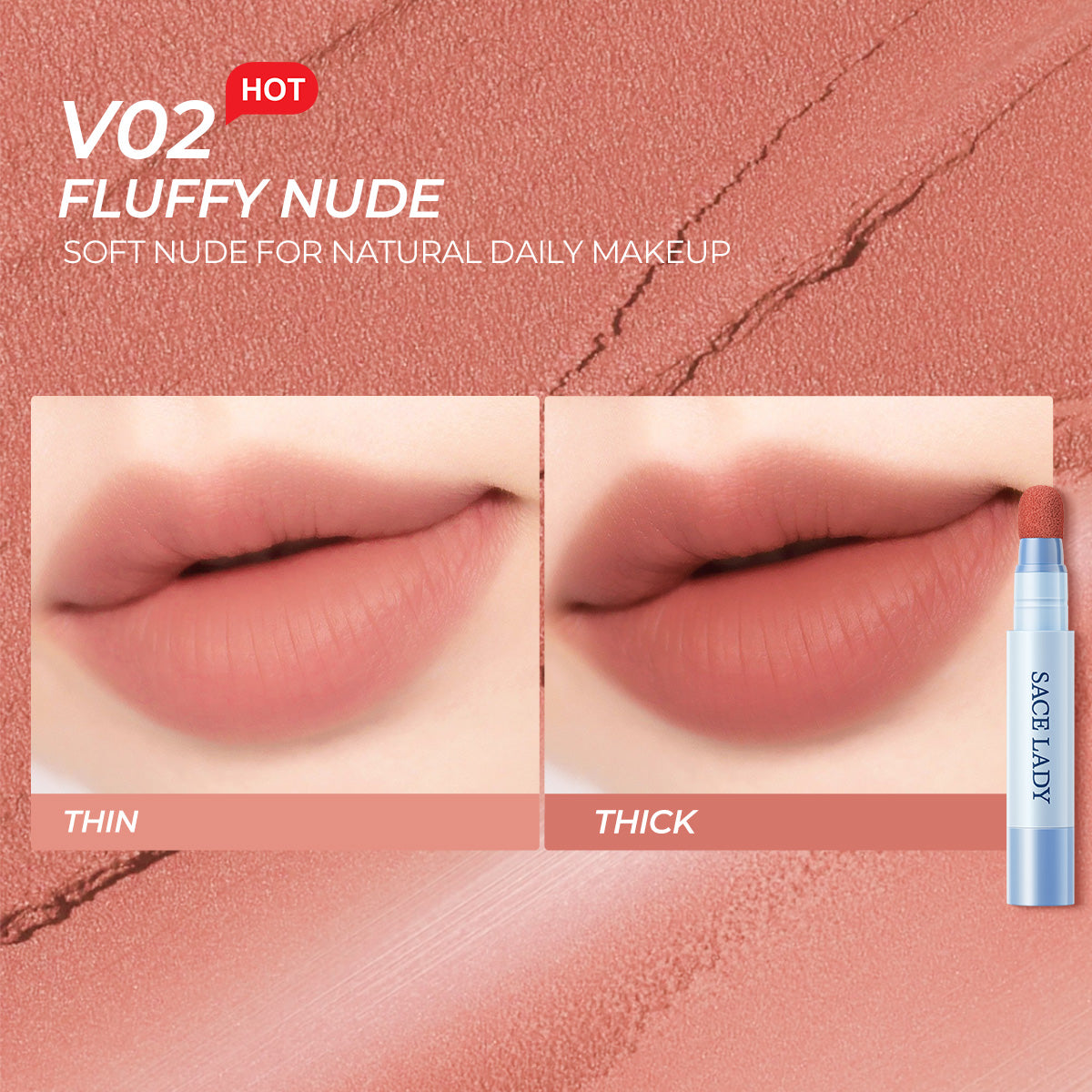 SACE LADY Matte Air Cushion Lip & Cheek Cream – Velvet, Long-Lasting, Non-Sticky, Waterproof