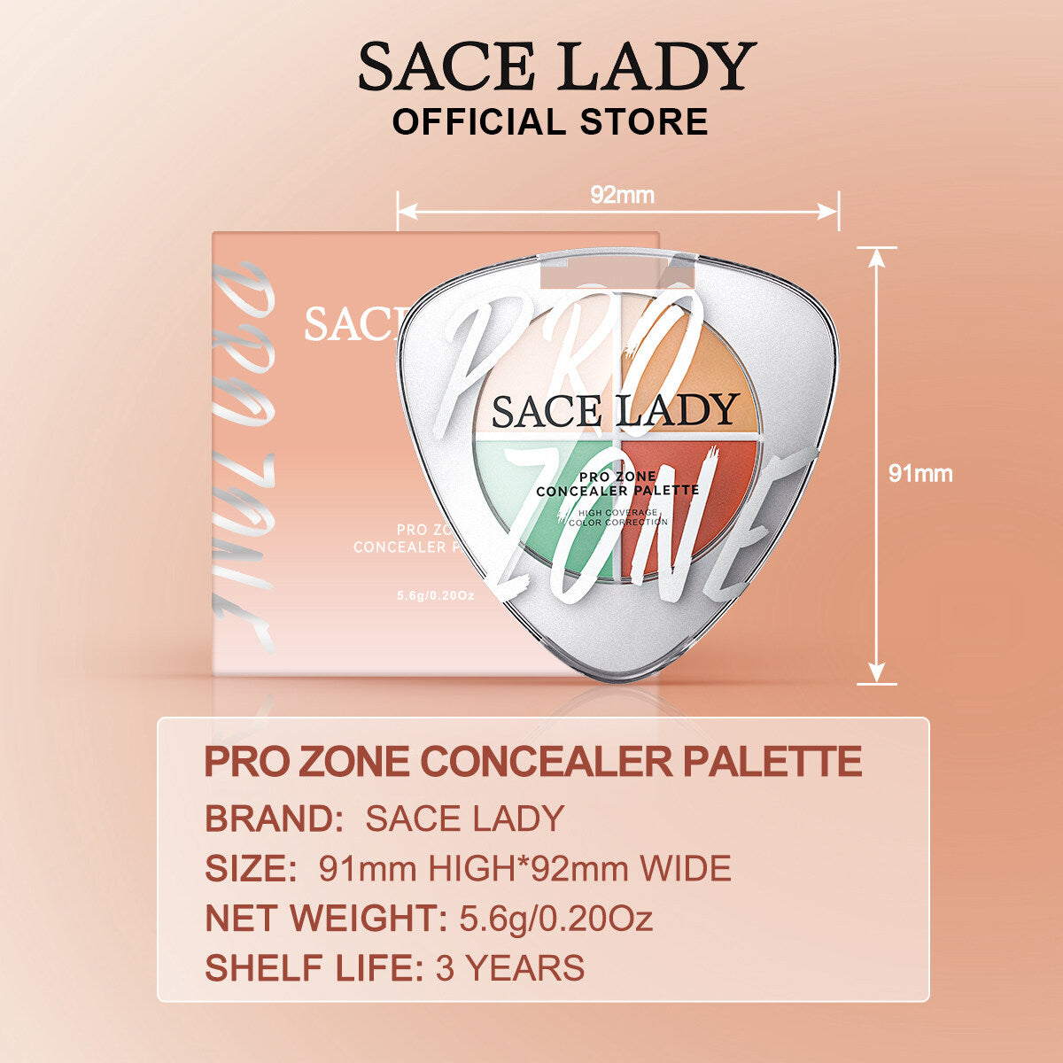 لوحة إخفاء العيوب SACE LADY Pro Zone - مقاومة للماء، تغطية كاملة | تصحيح بأربعة ألوان