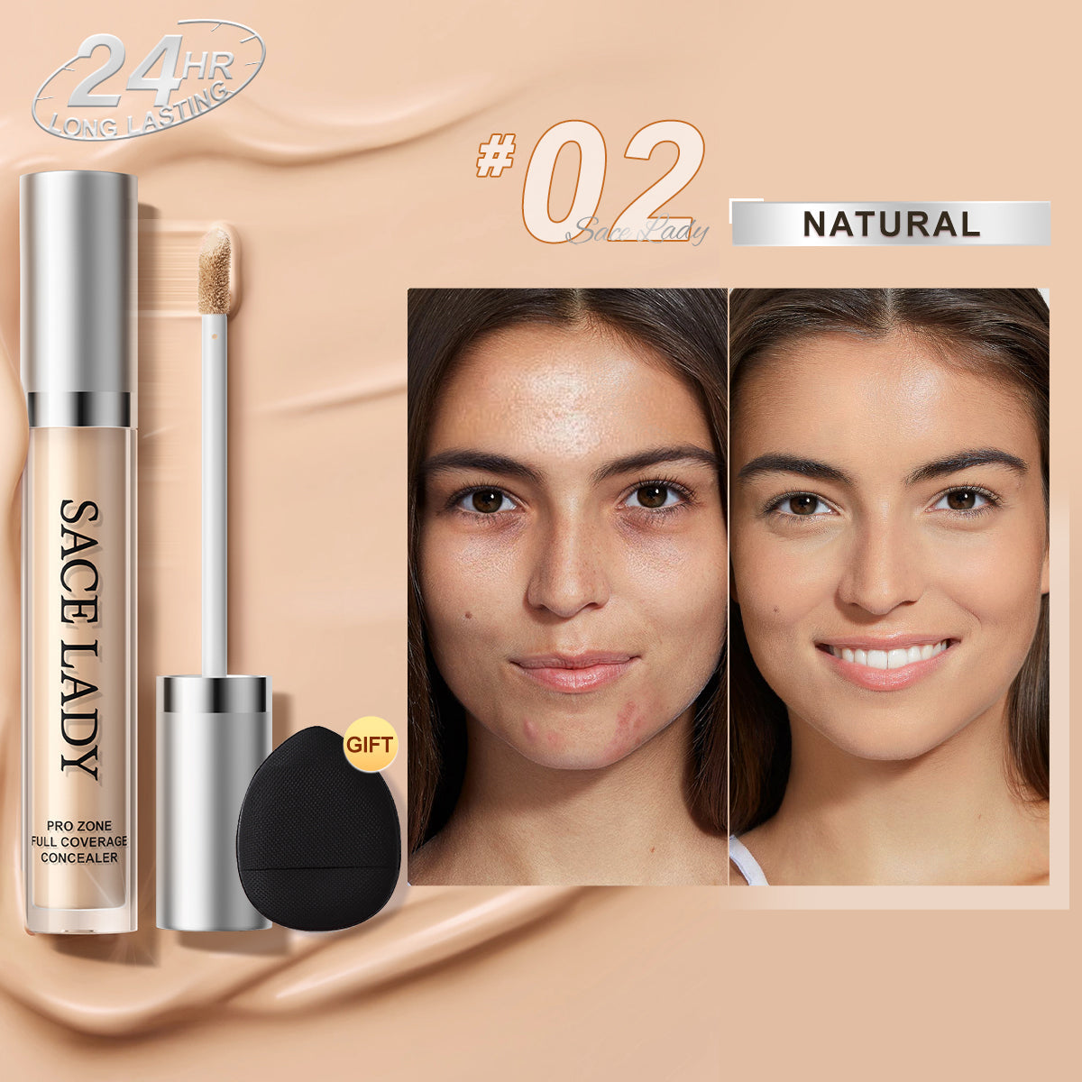 SACE LADY Waterproof Full Coverage Concealer – Flawless Face Corrector for Dark Circles & Blemishes