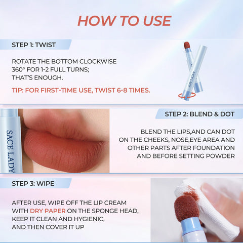 SACE LADY Matte Air Cushion Lip & Cheek Cream – Velvet, Long-Lasting, Non-Sticky, Waterproof