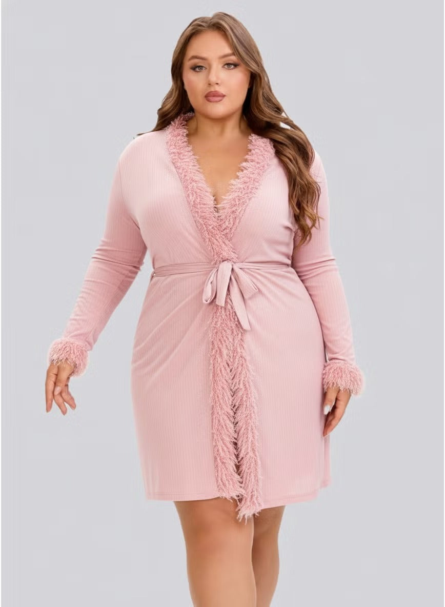 Feather Lace Trim Lingerie Loungewear Set