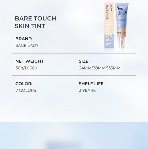SACE LADY Bare Touch Skin Tint Travel Size - SPF30 PA+++ with Dual Peptide Serum & Breathable Film for Skin-Like Texture