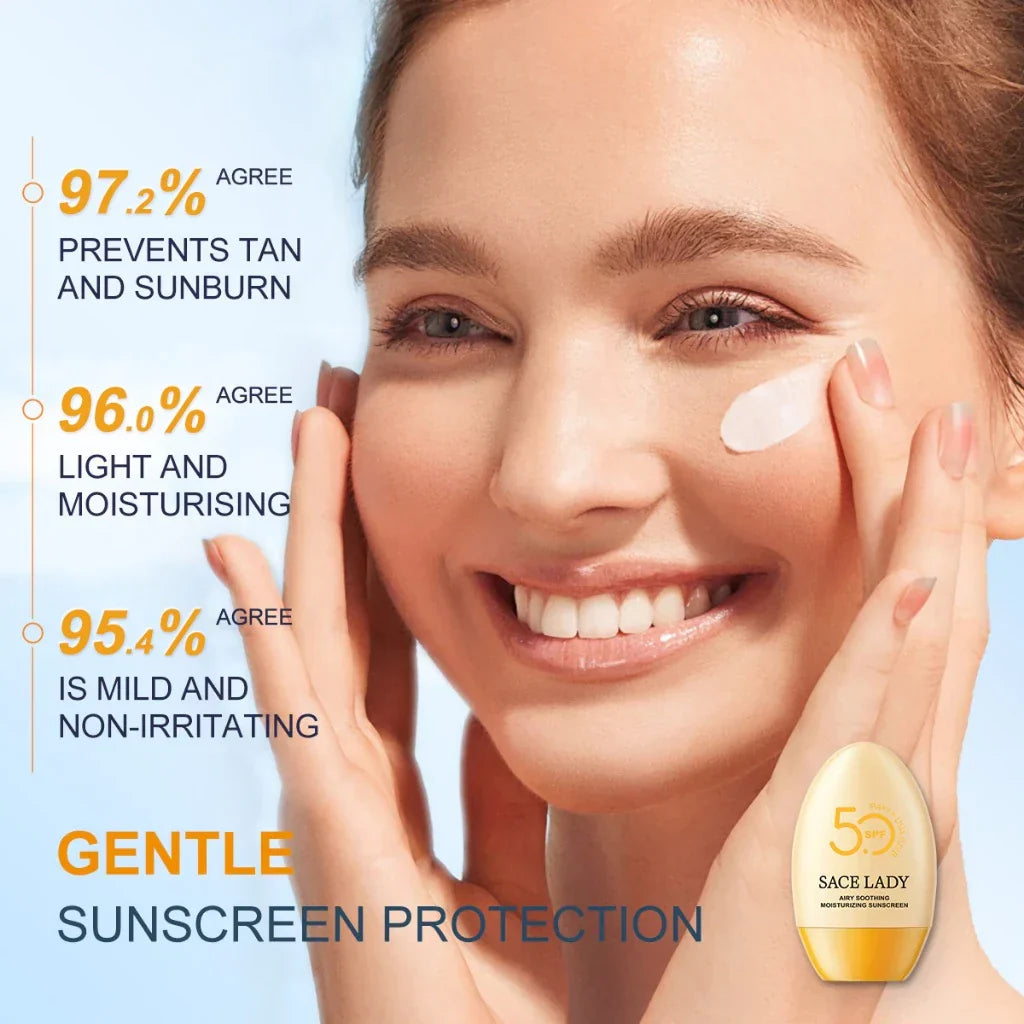 كريم واقي من الشمس SACE LADY SPF50+++، خفيف الوزن، غير لزج، يحمي من الأشعة فوق البنفسجية UVA/UVB، مرطب وملطف لجميع أنواع البشرة